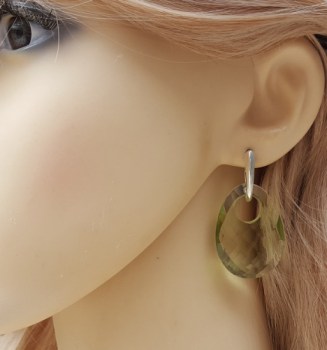 Zilveren oorbellen met ovale hanger van groene Amethist quartz