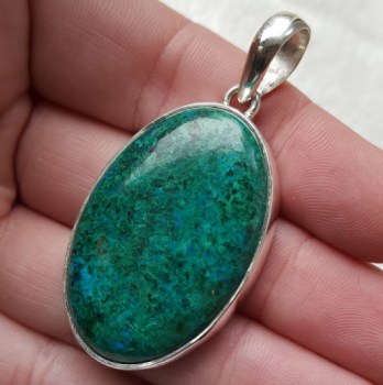 Zilveren hanger met grote ovale cabochon Chrysocolla