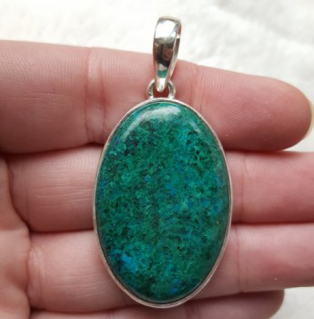 Zilveren hanger met grote ovale cabochon Chrysocolla