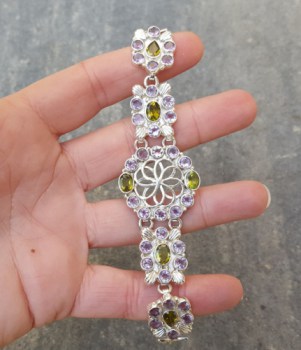 Zilveren armband gezet met facet geslepen Amethisten en Peridot