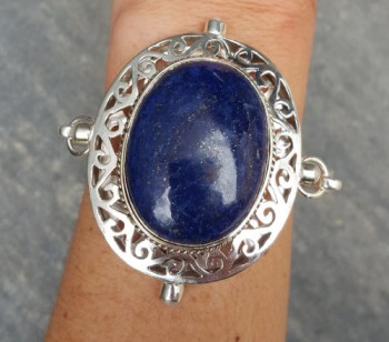 Zilveren armband gezet met grote ovale Lapis Lazuli en Parel