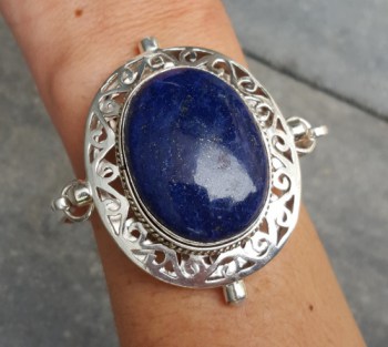 Zilveren armband gezet met grote ovale Lapis Lazuli en Parel
