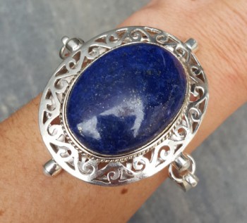 Zilveren armband gezet met grote ovale Lapis Lazuli en Parel