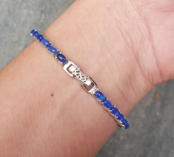 Zilveren armband gezet met kobalt blauwe Chalcedoon