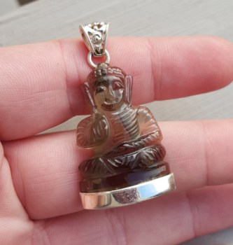 Zilveren hanger met Boeddha van Smokey Topaas
