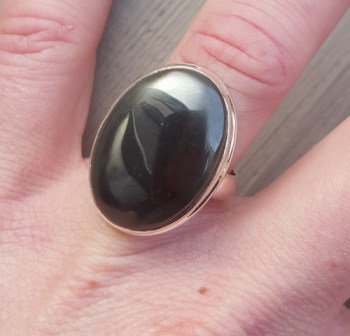 Zilveren ring gezet met brede ovale Hematiet 17.3 mm