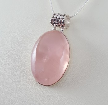 Zilveren hanger ovale Rozenkwarts
