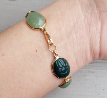 Rosé vergulde armband gezet met groene Onyx en Aventurijn