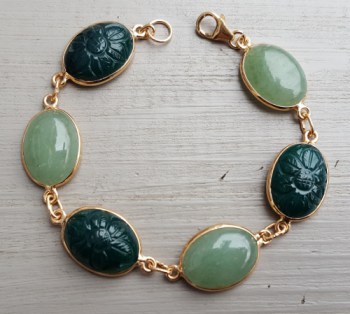 Rosé vergulde armband gezet met groene Onyx en Aventurijn