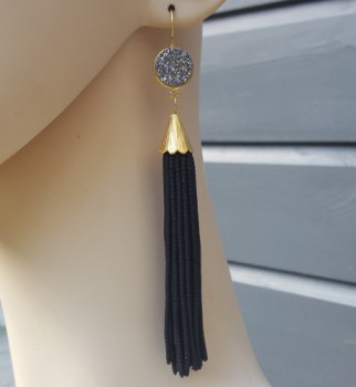 Vergulde tassel oorbellen van zwarte steentjes en druzy Titanium