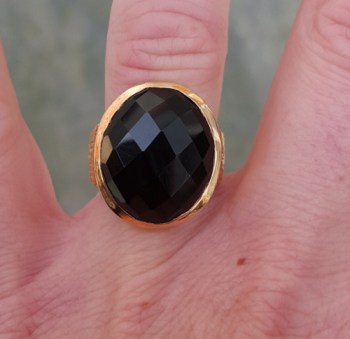 Rosé vergulde ring gezet met zwarte Onyx 17 mm