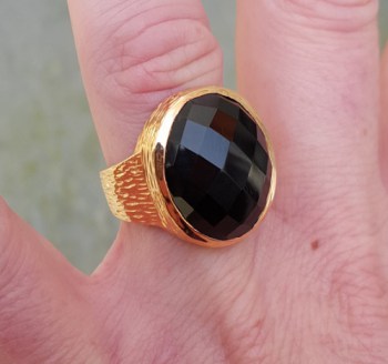 Rosé vergulde ring gezet met zwarte Onyx 17 mm