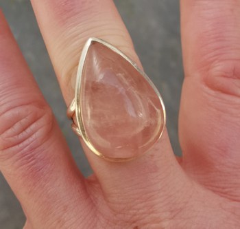 Zilveren ring gezet met druppelvormige cabochon Rozenkwarts 19 m