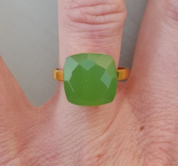 Vergulde ring met vierkante appeltjes groene Chalcedoon 18 of 20