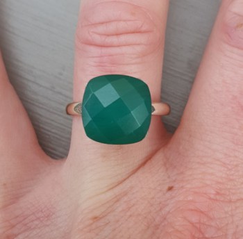 Zilveren ring met vierkante groene Onyx 18 of 20 mm