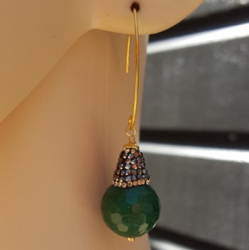 Oorbellen met Emerald groene Jade en kristallen