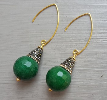 Oorbellen met Emerald groene Jade en kristallen