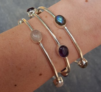 Zilveren armband / bangle gezet met Rozenkwarts