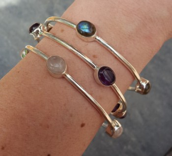 Zilveren armband / bangle gezet met Rozenkwarts