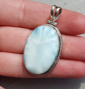 Zilveren edelsteenhanger ovale cabochon Larimar