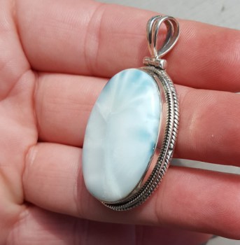 Zilveren edelsteenhanger ovale cabochon Larimar