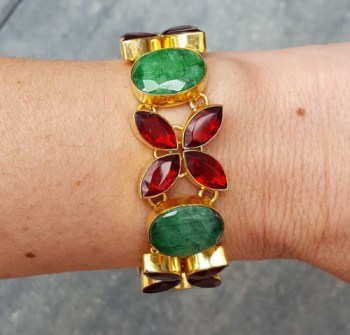 Goud vergulde armband gezet met Granaat en Emerald