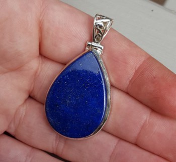 Zilveren edelsteen hanger druppelvormige cabochon Lapis Lazuli