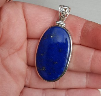 Zilveren hanger ovale cabochon geslepen Lapis Lazuli