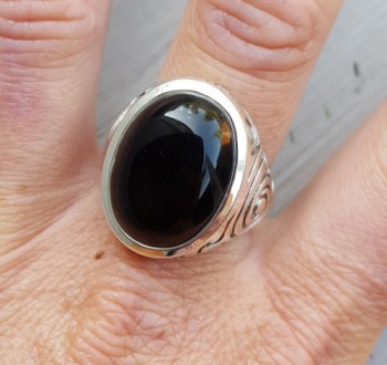 Zilveren ring gezet met Onyx (mannen ring) 20.5