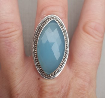 Zilveren ring gezet met marquise facet aqua Chalcedoon 17.3