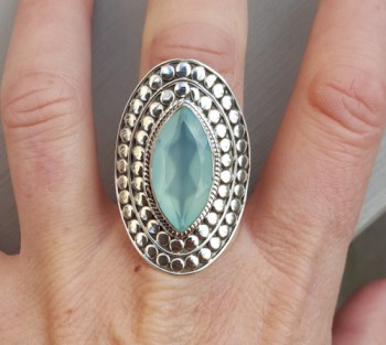 Zilveren ring met marquise aqua Chalcedoon verstelbaar