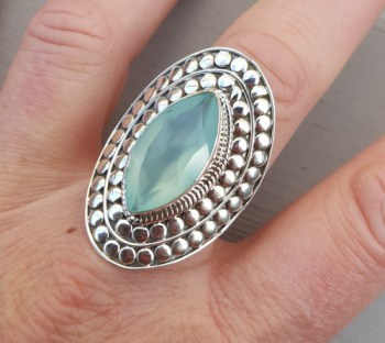 Zilveren ring met marquise aqua Chalcedoon verstelbaar