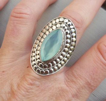 Zilveren ring met marquise aqua Chalcedoon verstelbaar