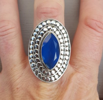 Zilveren ring marquise kobalt blauwe Chalcedoon verstelbaar