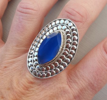 Zilveren ring marquise kobalt blauwe Chalcedoon verstelbaar