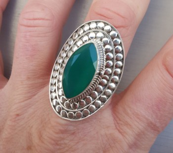 Zilveren ring gezet met marquise groene Onyx verstelbaar