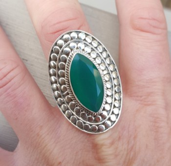 Zilveren ring gezet met marquise groene Onyx verstelbaar