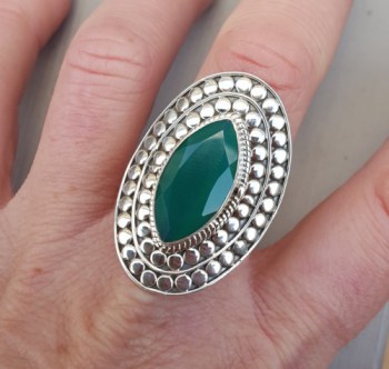 Zilveren ring gezet met marquise groene Onyx verstelbaar