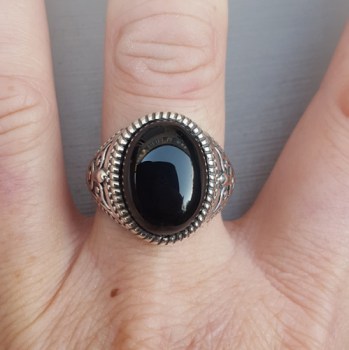 Zilveren ring met ovale zwarte Onyx (mannen ring) 20 mm