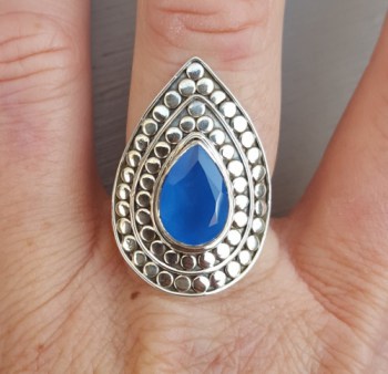 Zilveren ring druppelvormige blauw Chalcedony verstelbaar