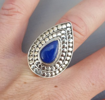 Zilveren ring druppelvormige Lapis Lazuli verstelbaar