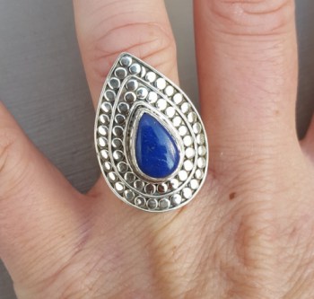 Zilveren ring druppelvormige Lapis Lazuli verstelbaar