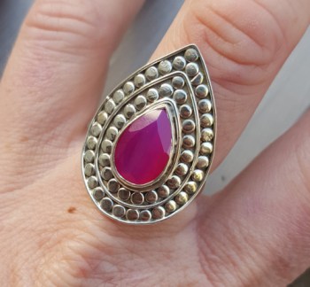 Zilveren ring druppelvormige roze Chalcedony verstelbaar