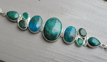 Zilveren armband met Chrysocolla, groene Onyx en Emerald