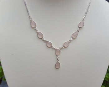 Zilveren edelsteen ketting cabochon Rozenkwarts