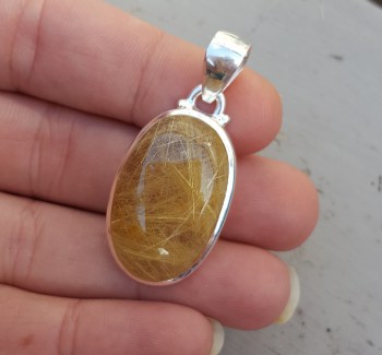 Zilveren hanger ovale cabochon gouden Rutielkwarts