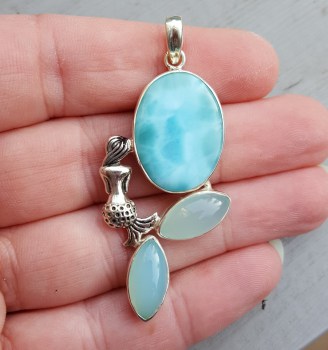 Zilveren hanger gezet met Larimar en aqua Chalcedoon