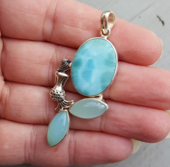 Zilveren hanger gezet met Larimar en aqua Chalcedoon