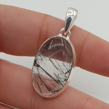 Zilveren edelsteen hanger met ovale cabochon Toermalijnkwarts
