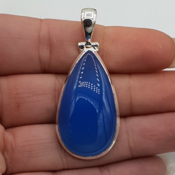 Zilveren hanger met druppelvormige blauwe Chalcedoon